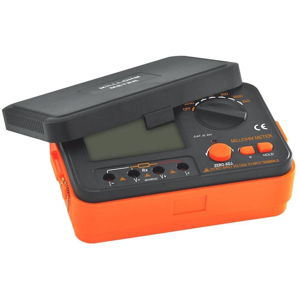 AideTek VC480C Precision Milliohm Meters 4 Wire Kelvin Clip 0 Adjust Large LCD Backlit LCD Data Hold Manual Zero Display Adjust with Calibration Certificate