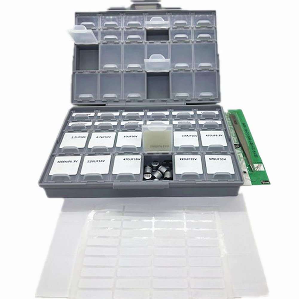 AideTek 24 Values 410pcs SMD Aluminum Electrolytic Capacitor Assortment Kit with BOXALL-48 Storage Box Range 4.7uF－1000uF 16V-50V
