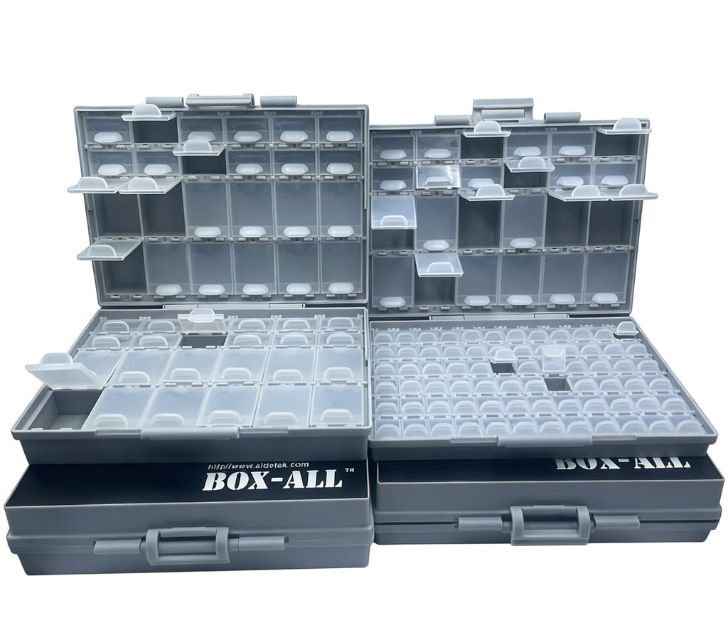 2 units AideTek BOXALL96 and 2 units BOXALL48 Compartment SMD Organizer Box SMD SMT Parts Organizer Surface Mount Box