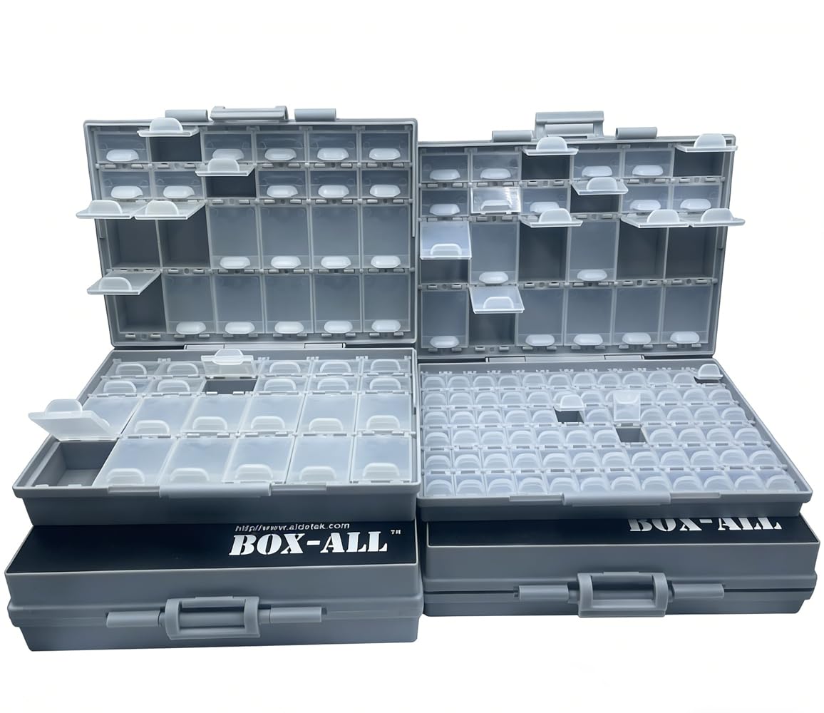 2 units AideTek BOXALL96 and 2 units BOXALL48 Compartment SMD Organizer Box SMD SMT Parts Organizer Surface Mount Box