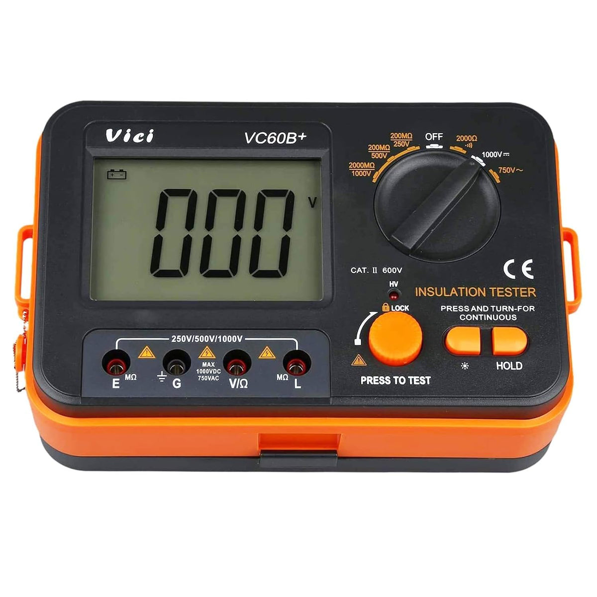 AideTek VC60B+ Insulation Tester Megohmmeter Meter 0.1MΩ-2000MΩ 250V/500V/1000V AC/DC Voltage Test with Calibration Certificate