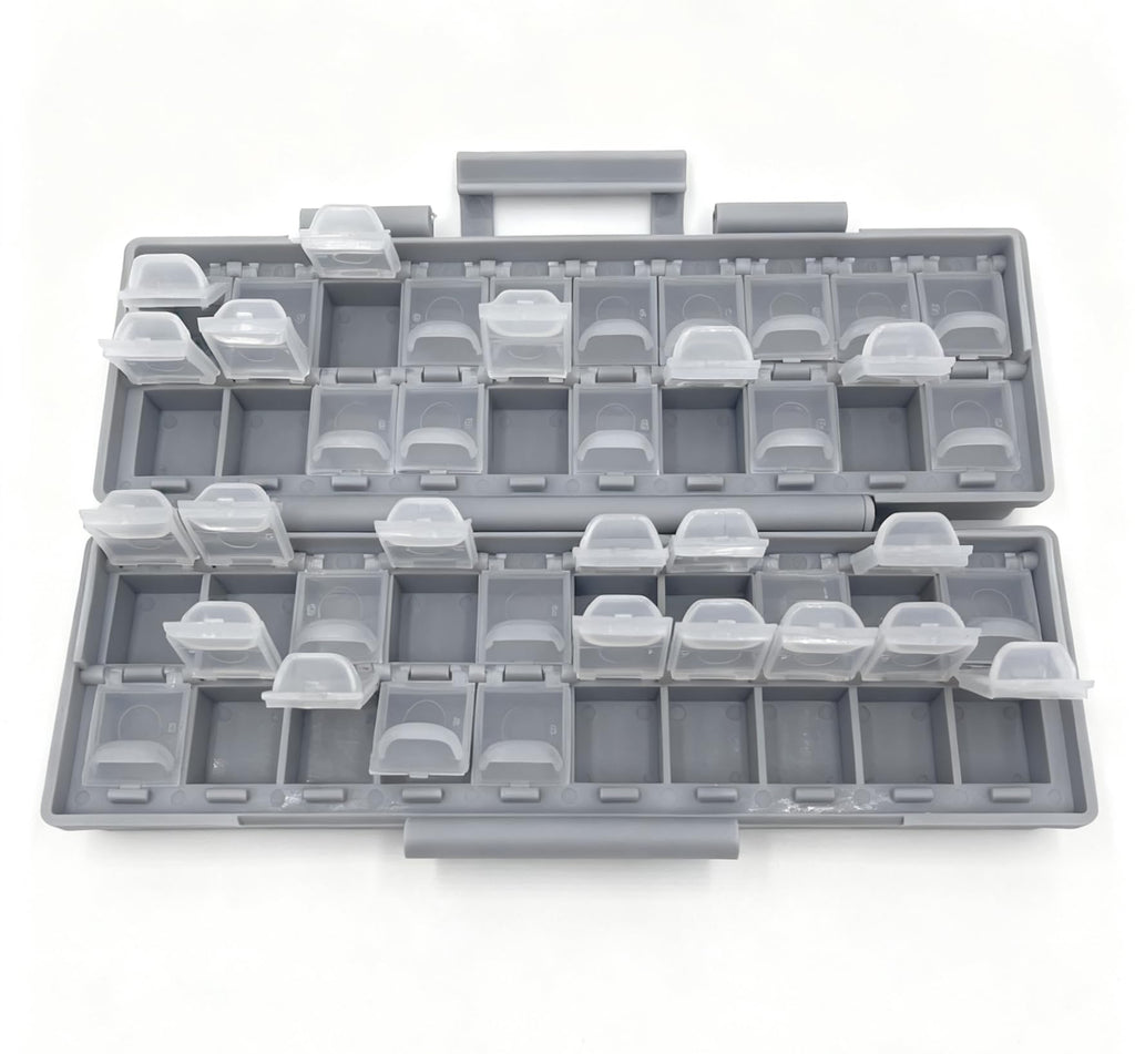 2 units AideTek BOXALL 48 and 1 unit BOXALL40 Compartments Enclosure SMD SMT Parts Organizer Surface Mount Box Labels