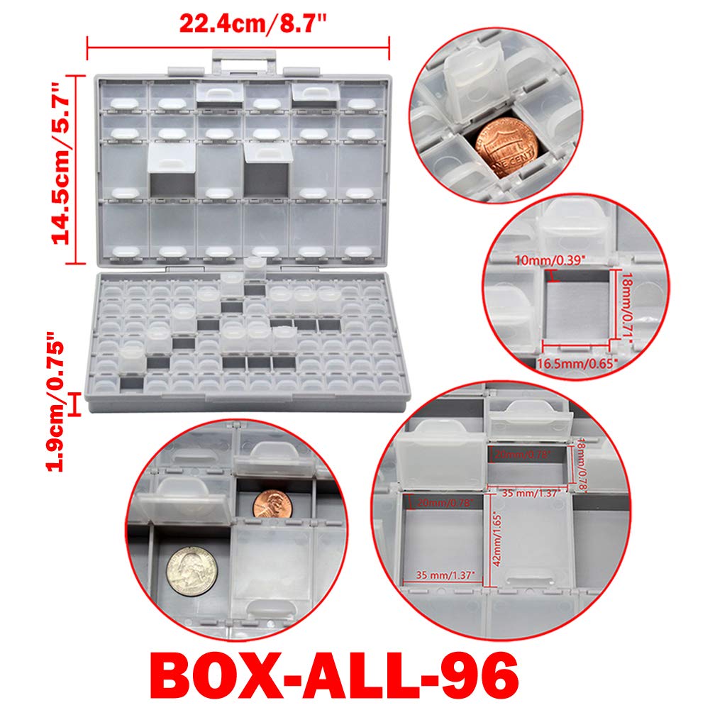 AideTek BOXALL96 and BOXALL144 Compartment SMD Organizer Box SMD SMT Parts Organizer Surface Mount Box
