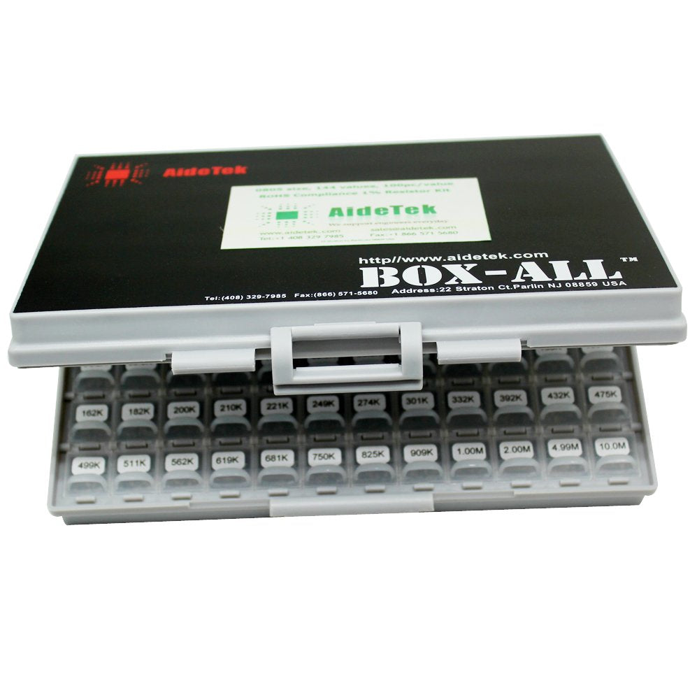 AideTek SMD SMT 0805 Size, 144 Values, 100pc/value 1% Sample Resistor Kit Distributed in Box-All Enclosure E96 Serial 0ohm to 1mohm Designer Kit Free Tweezers