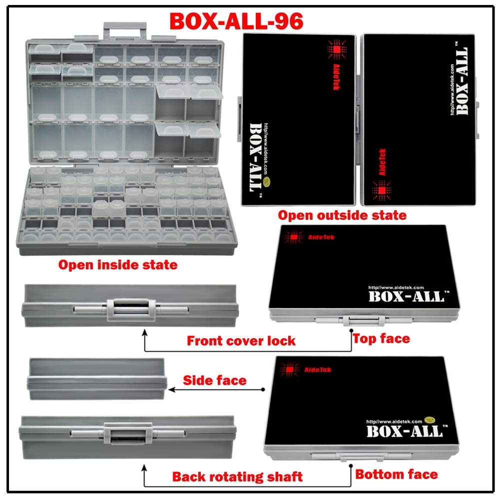2 units AideTek BOXALL96 and 2 units BOXALL48 Compartment SMD Organizer Box SMD SMT Parts Organizer Surface Mount Box