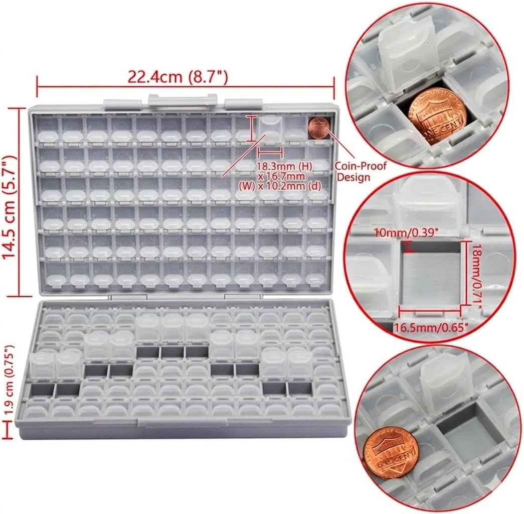 AideTek 2 units BOXALL144 and 2 units of BOXALL48 SMD SMT Resistor Capacitor 1206 0805 0603 Box Organizer Craft Beads Storage for each box