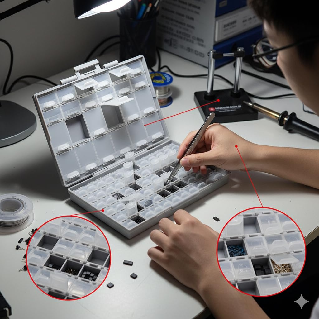 AideTek BOXALL96 and BOXALL144 Compartment SMD Organizer Box SMD SMT Parts Organizer Surface Mount Box