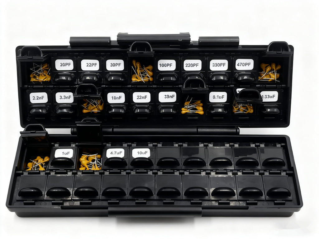 AideTek Dipped Radial Ceramic Capacitor kits 25 values, 10p/value total 250pcs in BOX-ALL-40 ESD safe enclosure RC-10