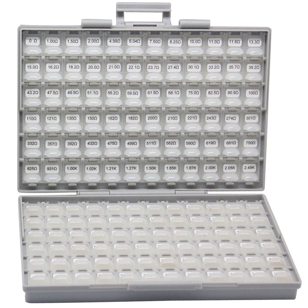 AideTek 0402 Size Surface Mount Resistor 144 Values, 100pc/value 1% Sample Resistor Kit Distributed in Box-All Enclosure E96 Serial 0ohm to 1mohm Designer Kit