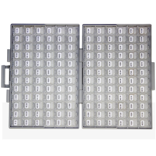 AideTek 0402 Size Surface Mount Resistor 144 Values, 100pc/value 1% Sample Resistor Kit Distributed in Box-All Enclosure E96 Serial 0ohm to 1mohm Designer Kit