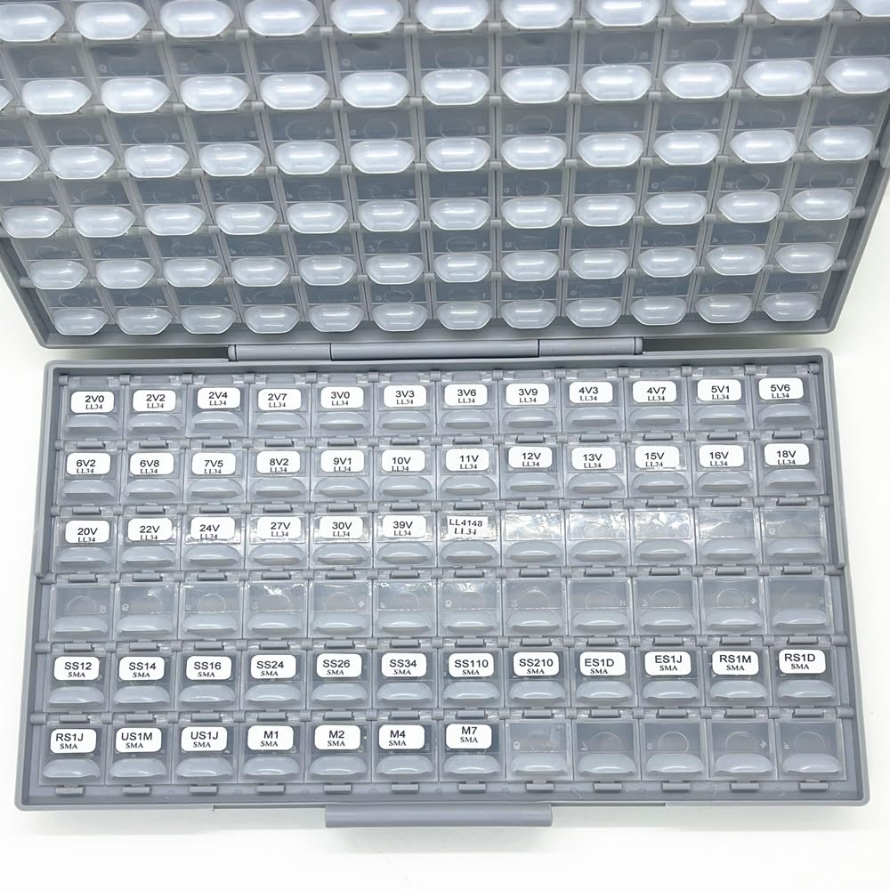 AideTek SMD 1206 Diode Kit 50 Values, 0.5W Zener 2V-39V LL-34,1N40011N4007 1N4148 SMA 300 Pcs Lead-Free RoHS, BOX-ALL Enclosure PCB Efficiency