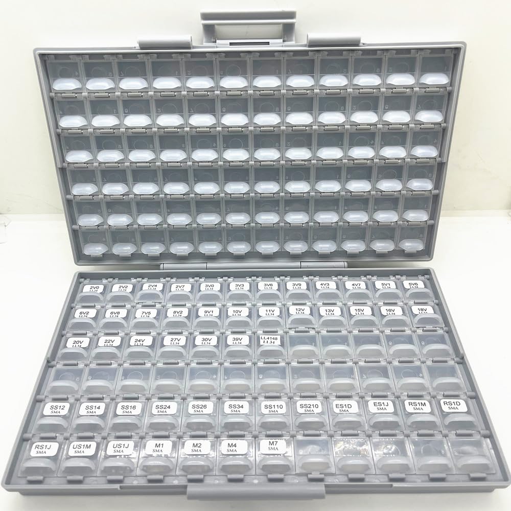 AideTek SMD 1206 Diode Kit 50 Values, 0.5W Zener 2V-39V LL-34,1N40011N4007 1N4148 SMA 300 Pcs Lead-Free RoHS, BOX-ALL Enclosure PCB Efficiency