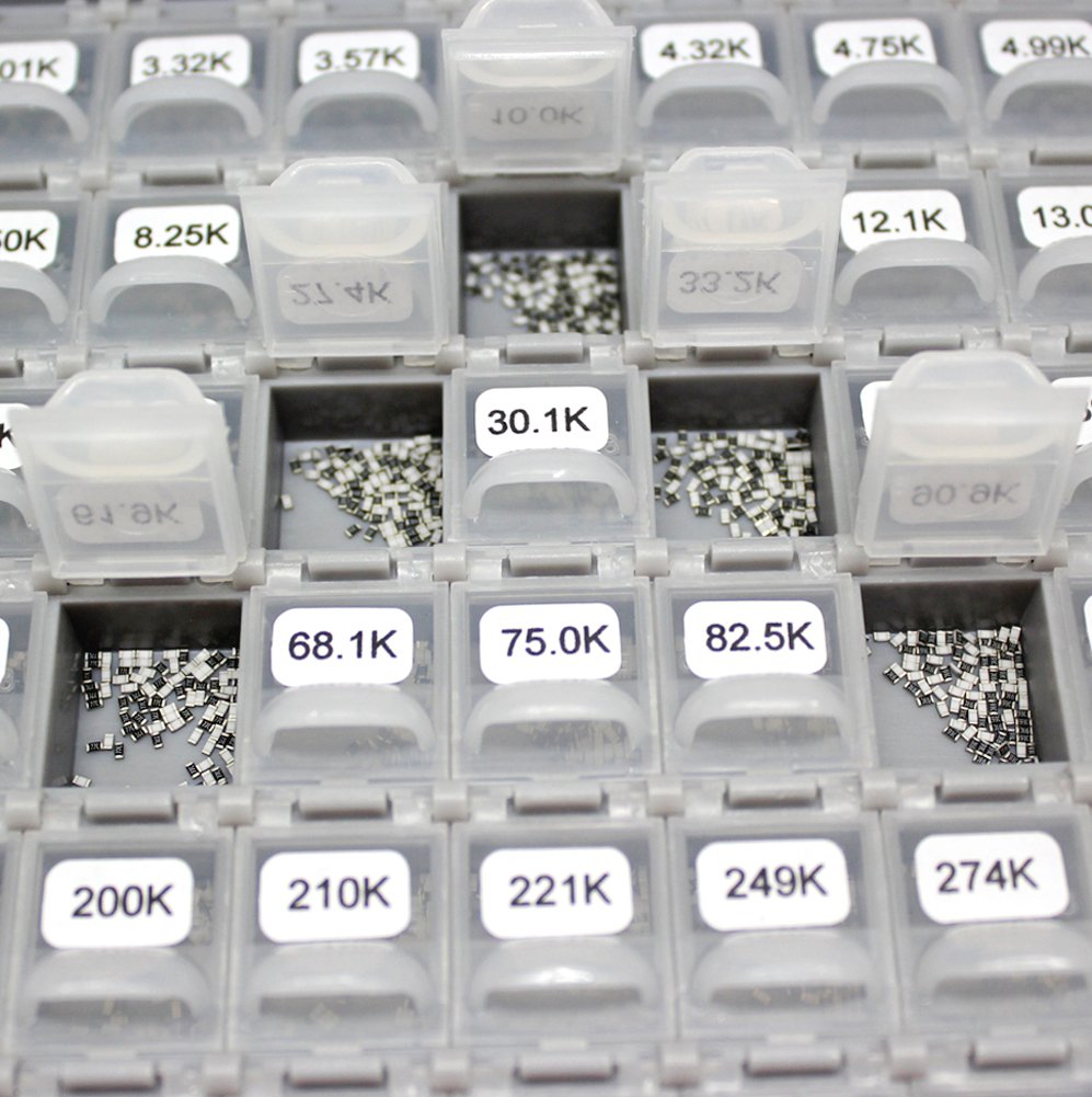 AideTek 0603 Size,Surface monnt Resistor SMD SMT 144 Values, 100pc/value 1% Sample Resistor Kit Distributed in Box-All Enclosure E96 Serial 0ohm to 1mohm Designer Kit Free Tweezers