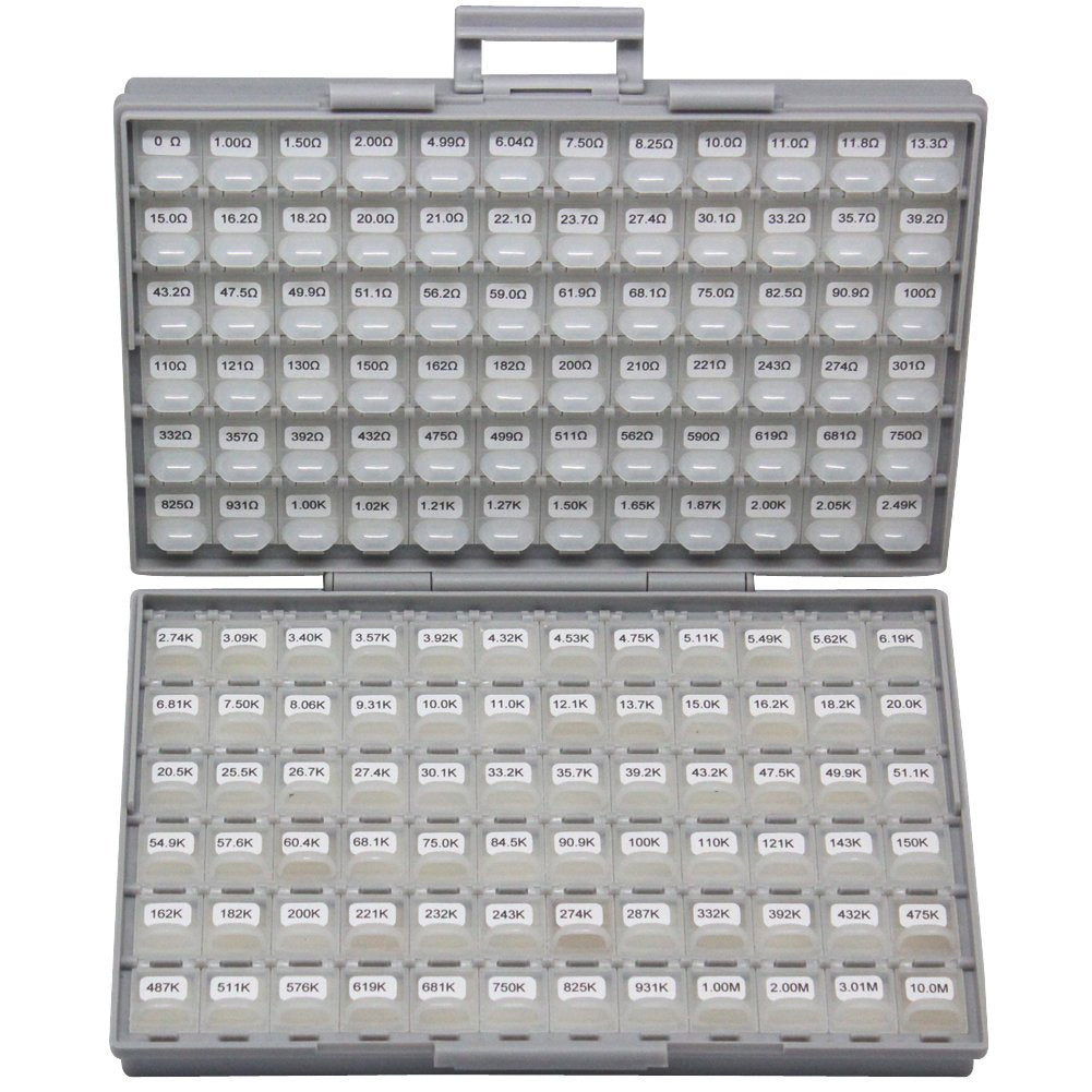 AideTek 0402 Size Surface Mount Resistor 144 Values, 100pc/value 1% Sample Resistor Kit Distributed in Box-All Enclosure E96 Serial 0ohm to 1mohm Designer Kit
