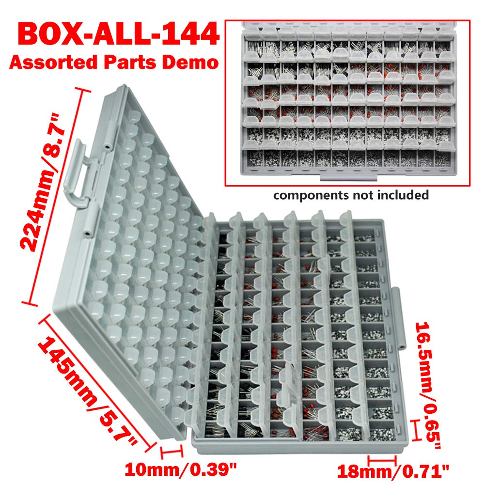 AideTek BOX-ALL-144 SMD Component Organizer — 144 Independent-Lid Compartments, Fits 0201 to 1206