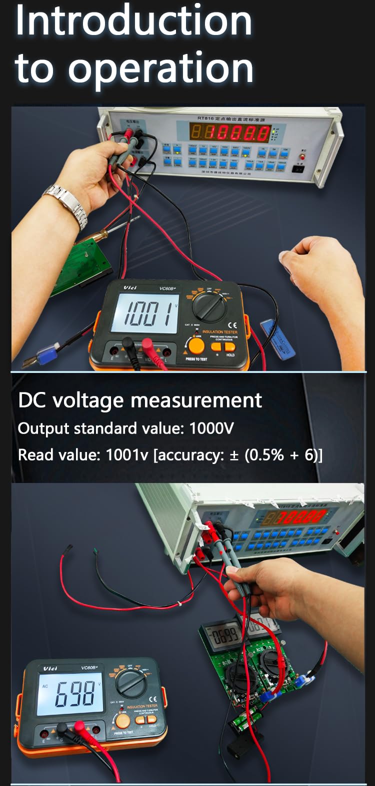 AideTek VC60B+ Insulation Tester Megohmmeter Meter 0.1MΩ-2000MΩ 250V/500V/1000V AC/DC Voltage Test with Calibration Certificate