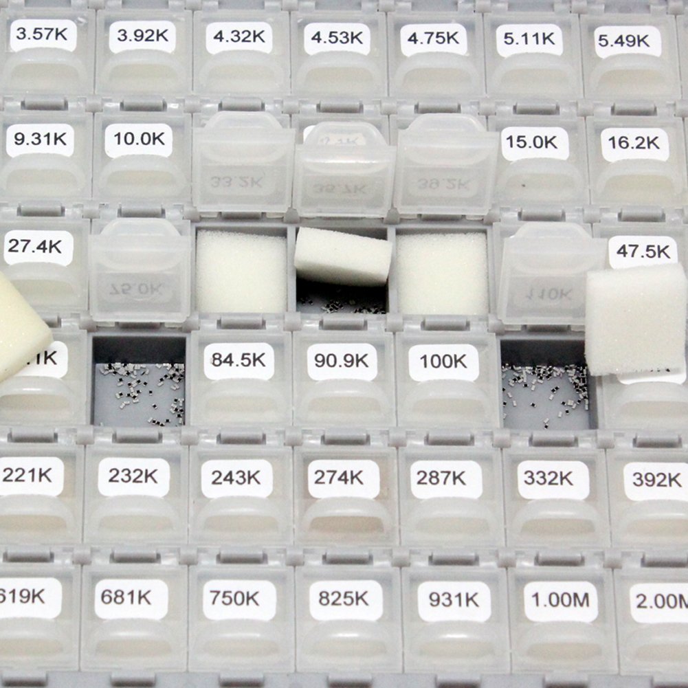 AideTek 0402 Size Surface Mount Resistor 144 Values, 100pc/value 1% Sample Resistor Kit Distributed in Box-All Enclosure E96 Serial 0ohm to 1mohm Designer Kit