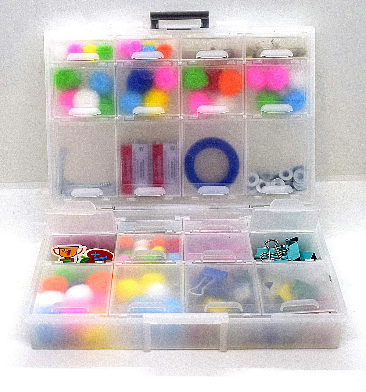 AideTek half transparent BOX-ALL-24 small parts beads stationery jewelry box organizer for sorted parts 3 sizes 24 compartments with lid